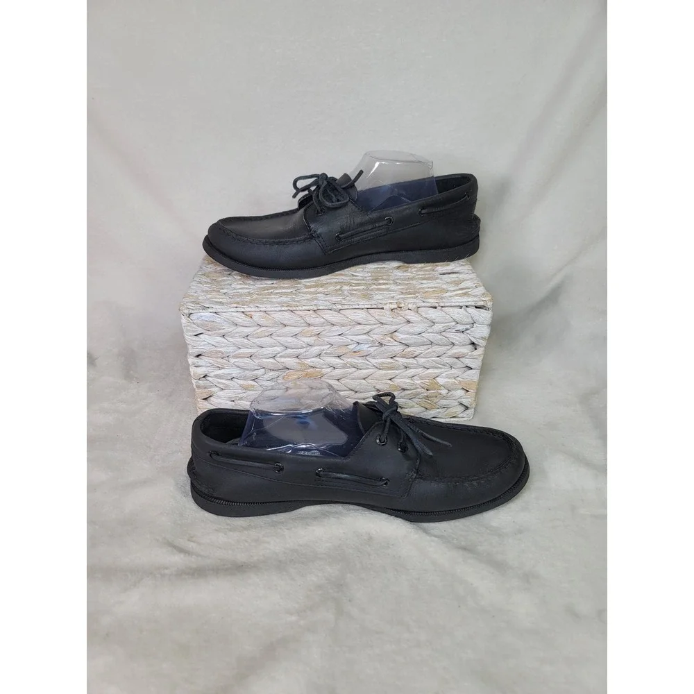 Sperry Top-Sider Original Boat Shoes Mens 12 Black Leather Luxe Preppy Nautical